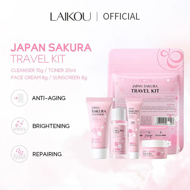 4pcs/Bag Sakura Skin Care Sets Facial Cleanser Face Face Toner Sunscreen Moisturizing