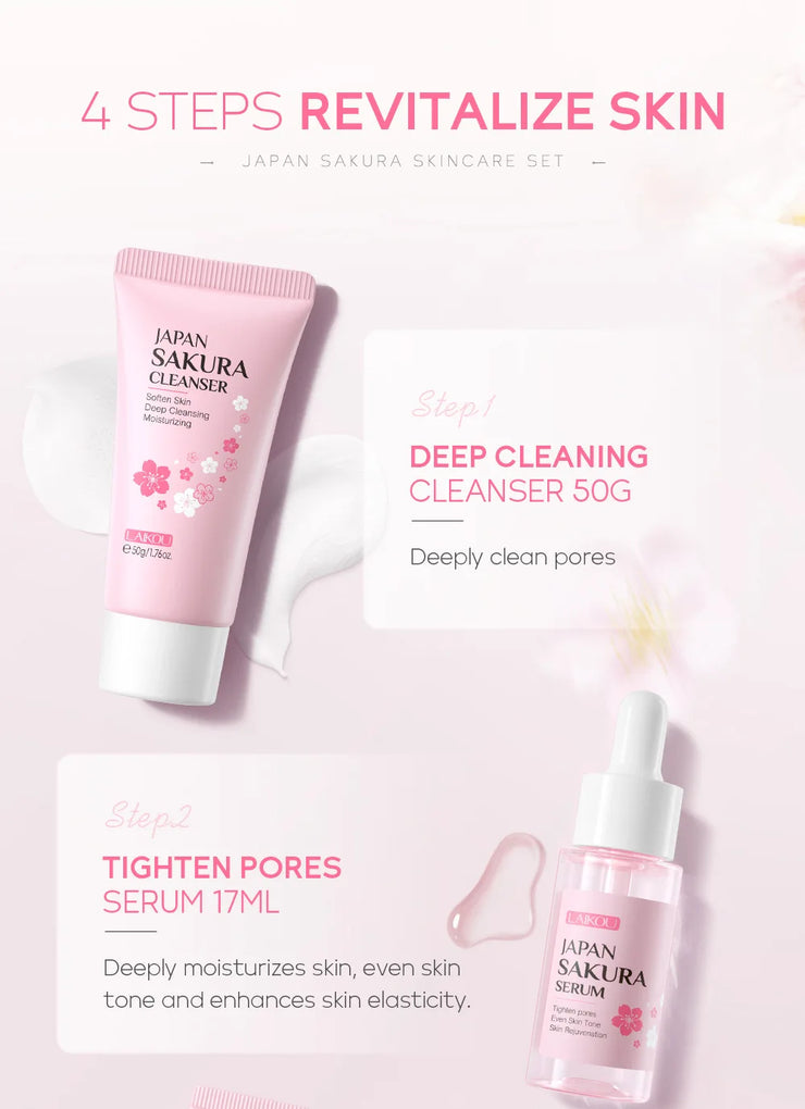LAIKOU Sakura Skin Care Set Facial Cleanser Face Cream Essence Facial  Eye Cream