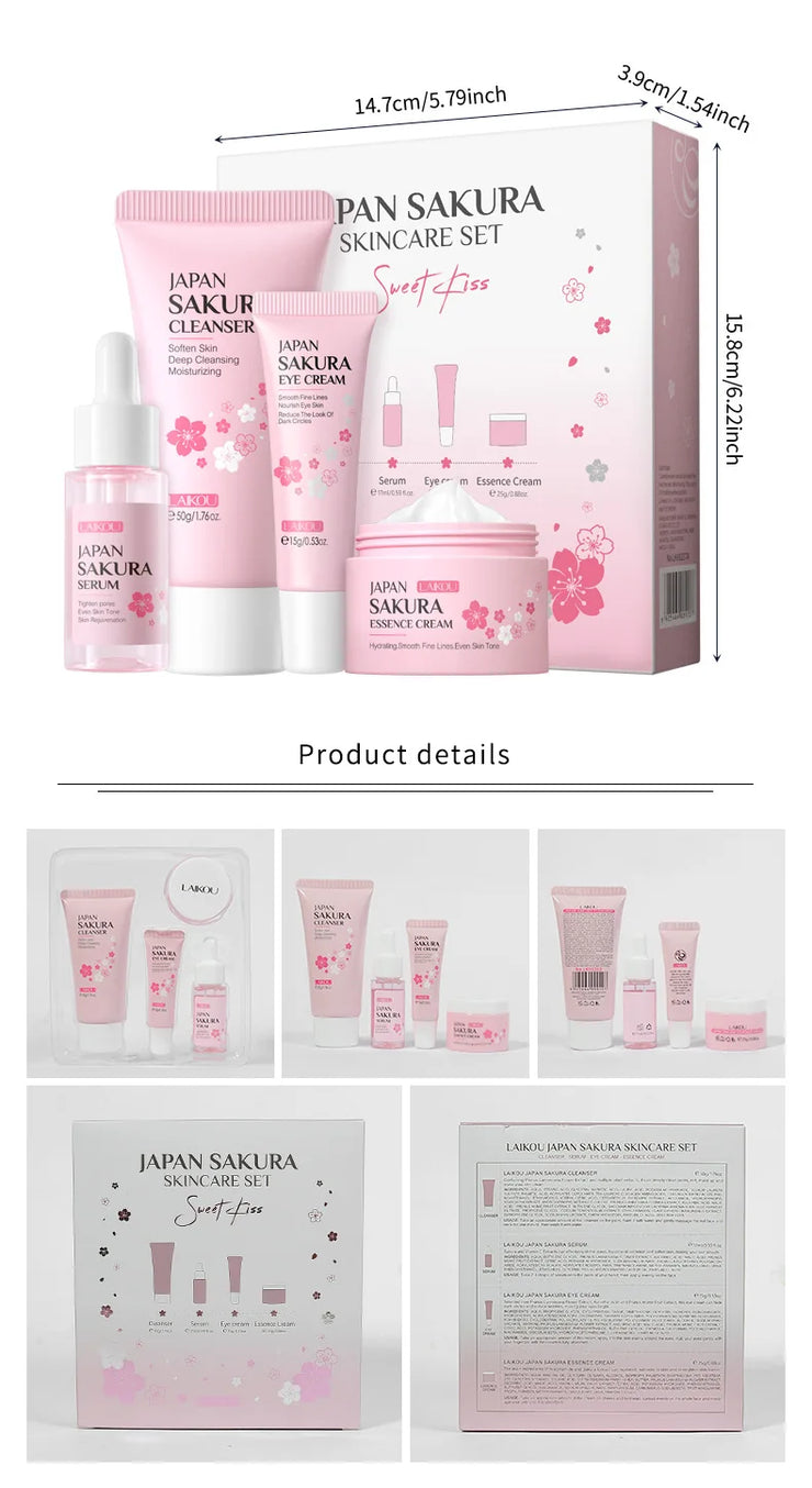 LAIKOU Sakura Skin Care Set Facial Cleanser Face Cream Essence Facial  Eye Cream