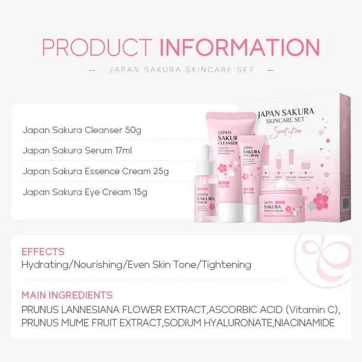 LAIKOU Sakura Skin Care Set Facial Cleanser Face Cream Essence Facial  Eye Cream