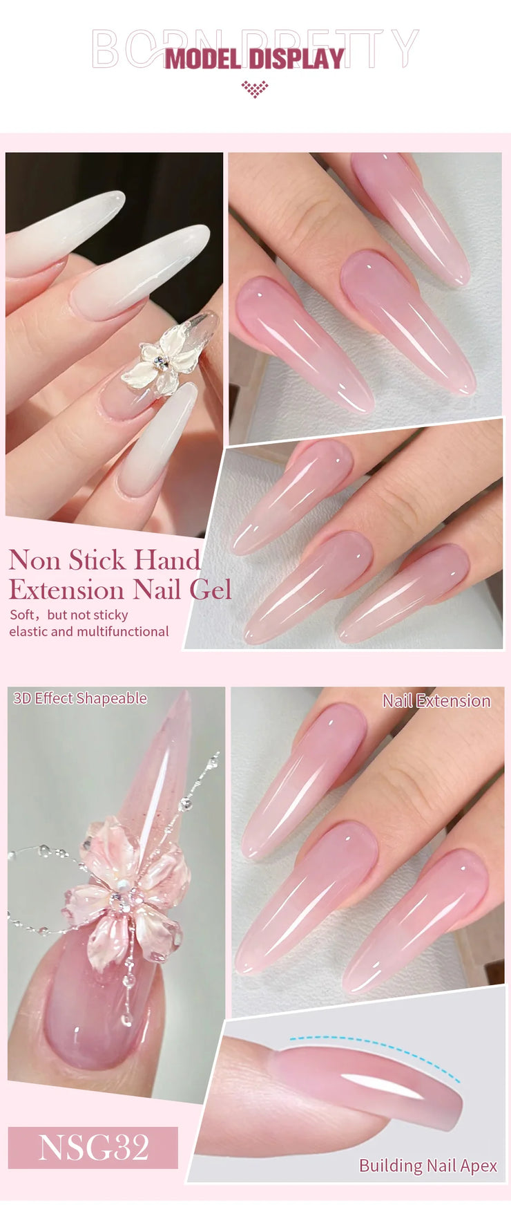 BORN PRETTY 15ml Jelly White Nude Non Stick Hand Solid Extension Nail Gel Polish