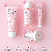 4pcs/Bag Sakura Skin Care Sets Facial Cleanser Face Face Toner Sunscreen Moisturizing