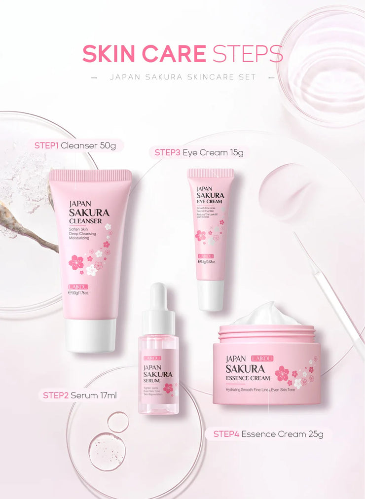 LAIKOU Sakura Skin Care Set Facial Cleanser Face Cream Essence Facial  Eye Cream
