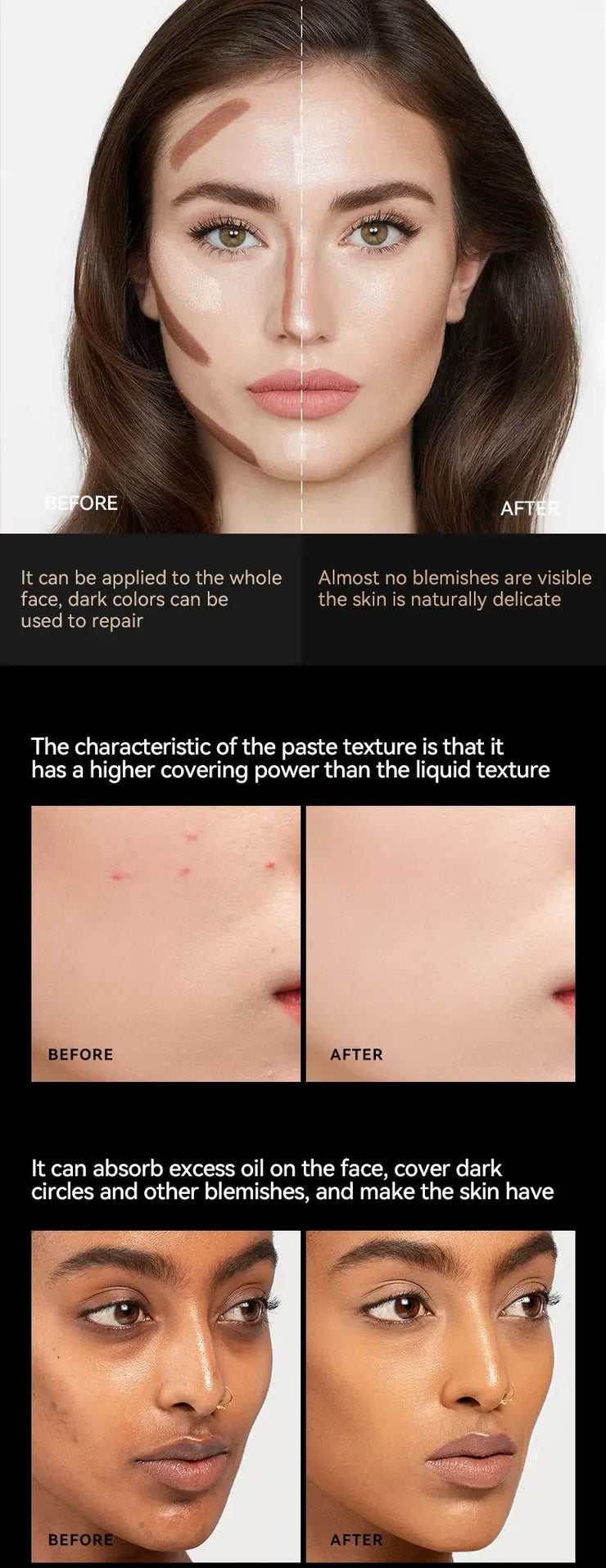 Matte Concealer Stick Moisturizing Liquid Foundation Cover Acne Eye Dark Circle Modify Skin Tone
