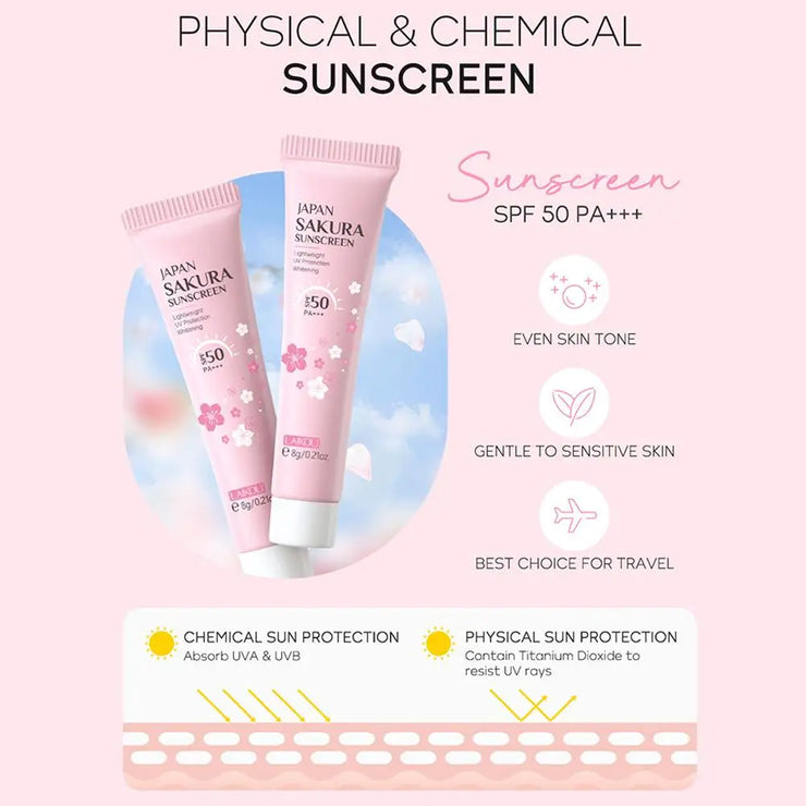 4pcs/Bag Sakura Skin Care Sets Facial Cleanser Face Face Toner Sunscreen Moisturizing
