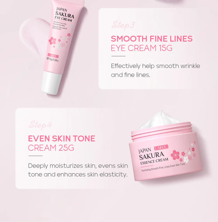 LAIKOU Sakura Skin Care Set Facial Cleanser Face Cream Essence Facial  Eye Cream