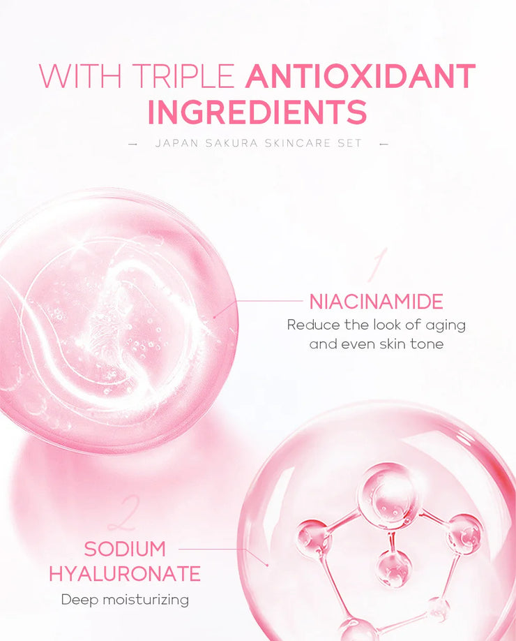 LAIKOU Sakura Skin Care Set Facial Cleanser Face Cream Essence Facial  Eye Cream