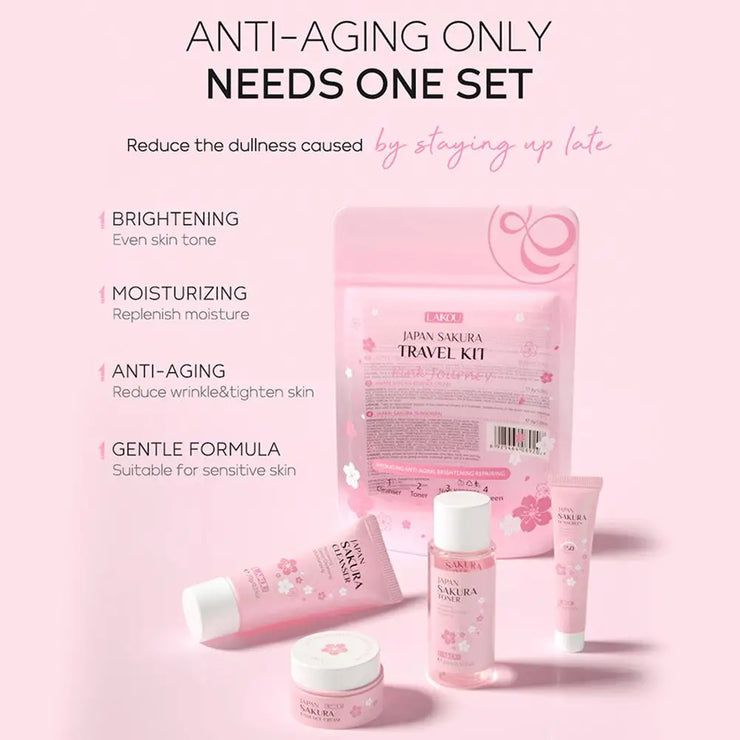 4pcs/Bag Sakura Skin Care Sets Facial Cleanser Face Face Toner Sunscreen Moisturizing