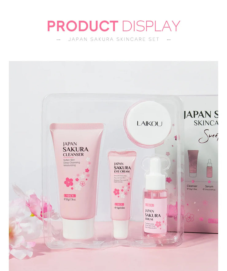 LAIKOU Sakura Skin Care Set Facial Cleanser Face Cream Essence Facial  Eye Cream