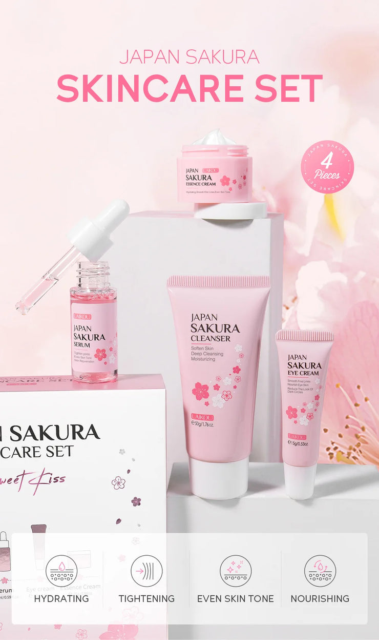 LAIKOU Sakura Skin Care Set Facial Cleanser Face Cream Essence Facial  Eye Cream