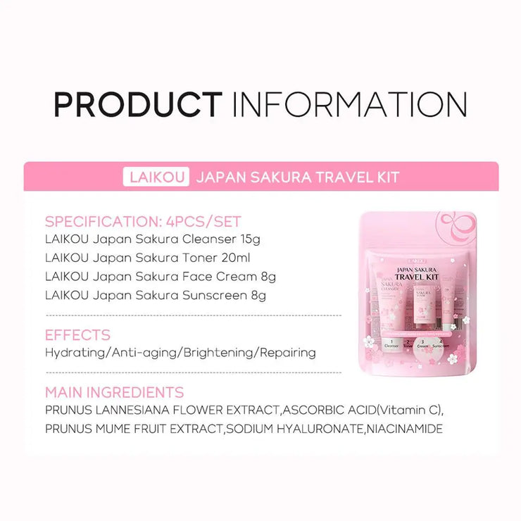 4pcs/Bag Sakura Skin Care Sets Facial Cleanser Face Face Toner Sunscreen Moisturizing