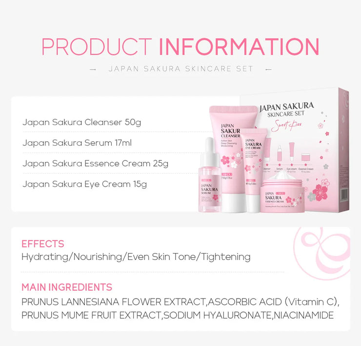 LAIKOU Sakura Skin Care Set Facial Cleanser Face Cream Essence Facial  Eye Cream