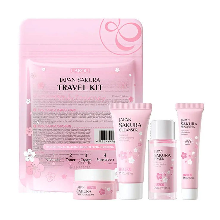 4pcs/Bag Sakura Skin Care Sets Facial Cleanser Face Face Toner Sunscreen Moisturizing