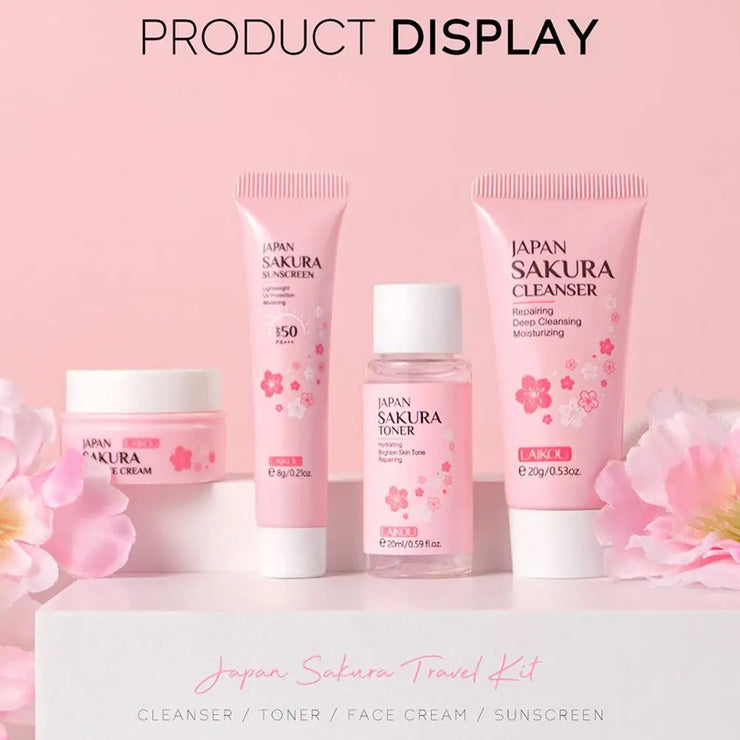 4pcs/Bag Sakura Skin Care Sets Facial Cleanser Face Face Toner Sunscreen Moisturizing