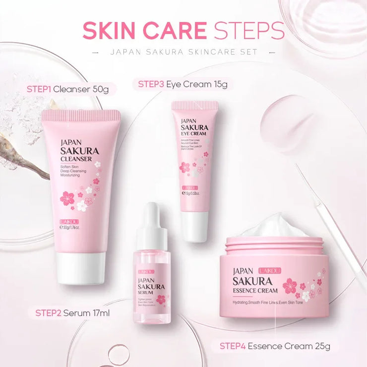 LAIKOU Sakura Skin Care Set Facial Cleanser Face Cream Essence Facial  Eye Cream